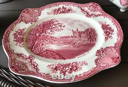 Sugar, Creamer, Platter, Bowl Set Old Britain Castles Pink by JOHNSON BROTHER