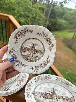 TULIP TIME Brown Set by Johnson Bros England Dinner Plates Bowls Platter Cups