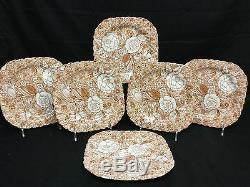 Tiffany & Co Brown White Square Floral Plates Liberty Johnson Brothers Set of 6