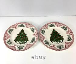Two JOHNSON BROS OLD BRITAIN CASTLES Christmas Tree Dinner Plates