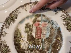 VINTAGE 1950s SET OF 16 JOHNSON BROS FAMILY VILLAGE DINNER PLATES (1 REPAIRED)