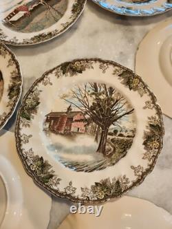 VINTAGE 1950s SET OF 16 JOHNSON BROS FAMILY VILLAGE DINNER PLATES (1 REPAIRED)