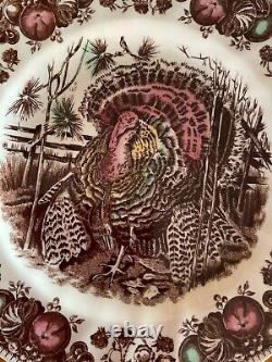 VINTAGE Johnson Bros His Majesty 4 DINNER PLATES England Turkey Thanksgiving EUC