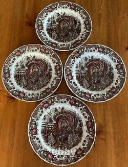 VINTAGE Johnson Bros His Majesty 4 DINNER PLATES England Turkey Thanksgiving EUC