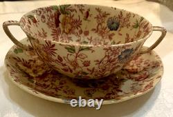 VINTAGE SET 6 JOHNSON BROS England VICTORIAN Chintz Soup Bowls & Saucers