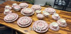 VTG 55pcs Johnson Brothers Old Britain Castles Pink 6 Place Settings, England