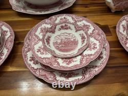 VTG 55pcs Johnson Brothers Old Britain Castles Pink 6 Place Settings, England