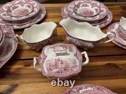 VTG 55pcs Johnson Brothers Old Britain Castles Pink 6 Place Settings, England