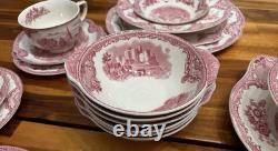 VTG 55pcs Johnson Brothers Old Britain Castles Pink 6 Place Settings, England