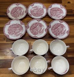 VTG 55pcs Johnson Brothers Old Britain Castles Pink 6 Place Settings, England