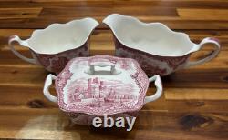 VTG 55pcs Johnson Brothers Old Britain Castles Pink 6 Place Settings, England