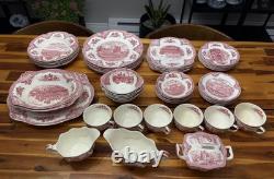 VTG 55pcs Johnson Brothers Old Britain Castles Pink 6 Place Settings, England
