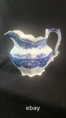 VTG 6 Johnson Bros England Pitcher White Blue with Gold Trim