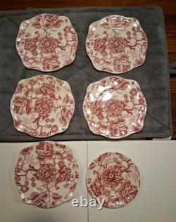 VTG Johnson Bros Eng. Chippendale Ironstone Red Floral Dessert Plates Set of 6
