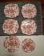 Vtg Johnson Bros Eng. Chippendale Ironstone Red Floral Dessert Plates Set Of 6