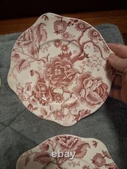 VTG Johnson Bros Eng. Chippendale Ironstone Red Floral Dessert Plates Set of 6