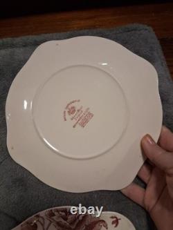 VTG Johnson Bros Eng. Chippendale Ironstone Red Floral Dessert Plates Set of 6