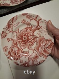 VTG Johnson Bros Eng. Chippendale Ironstone Red Floral Dessert Plates Set of 6