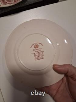 VTG Johnson Bros Eng. Chippendale Ironstone Red Floral Dessert Plates Set of 6