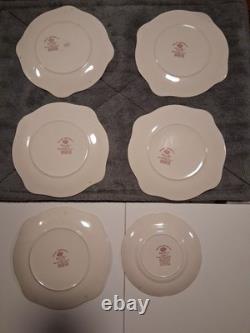 VTG Johnson Bros Eng. Chippendale Ironstone Red Floral Dessert Plates Set of 6