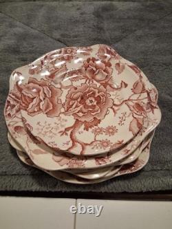 VTG Johnson Bros Eng. Chippendale Ironstone Red Floral Dessert Plates Set of 6