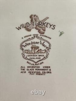 VTG Johnson Bros England Windsor Ware Wild Turkeys Serving Plate Platter 20.5