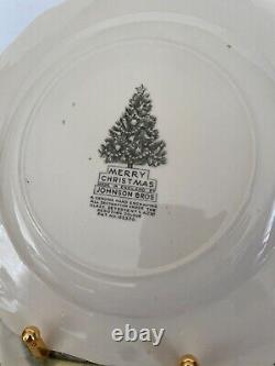 VTG Johnson Bros Made in England Merry Christmas Square Snack Plate, Set of 4