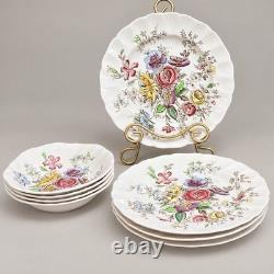 VTG Johnson Bros Sheraton England Ironstone 8Pc Dinner Plates &Square Soup Bowls