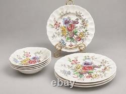 VTG Johnson Bros Sheraton England Ironstone 8Pc Dinner Plates &Square Soup Bowls