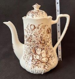 VTG Johnson Brothers Coffee Pot withLid Windsor Ware Dover Brown Flowers England