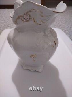 VTG Johnson Brothers England Porcelain White Pitcher with Gold Accents