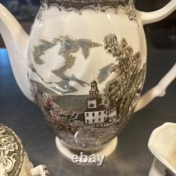 VTG Johnson Brothers The Friendly Village 9 Coffee Pot, Sugar Bowl & Creamer