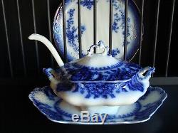 Very Rare HTF Flow Blue Johnson Bros. Florida 4 piece Huge Soup Tureen Set