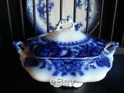 Very Rare HTF Flow Blue Johnson Bros. Florida 4 piece Huge Soup Tureen Set