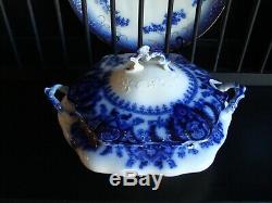 Very Rare HTF Flow Blue Johnson Bros. Florida 4 piece Huge Soup Tureen Set