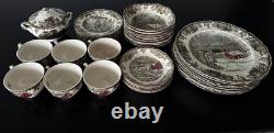 Vintage 1960s Johnson Bros Friendly Village The School House Dishes 37PC