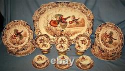 Vintage 19-pc Mid-century Johnson Bros. Windsor Ware Wild Turkeys Dinner Set