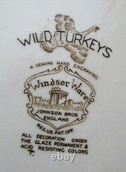 Vintage 19-pc Mid-century Johnson Bros. Windsor Ware Wild Turkeys Dinner Set