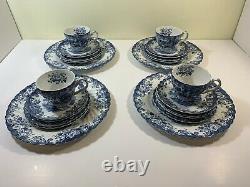 Vintage 25pc Johnson Bros Ironstone Hunting Country Coaching Scenes Blue White