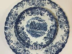 Vintage 25pc Johnson Bros Ironstone Hunting Country Coaching Scenes Blue White