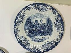 Vintage 25pc Johnson Bros Ironstone Hunting Country Coaching Scenes Blue White