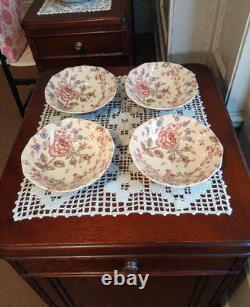 Vintage 4 Pink Rose Chintz Johnson Bros. Ironstone England Breakfast Bowls #1