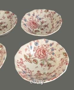 Vintage 4 Pink Rose Chintz Johnson Bros. Ironstone England Breakfast Bowls #1