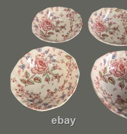 Vintage 4 Pink Rose Chintz Johnson Bros. Ironstone England Breakfast Bowls #1