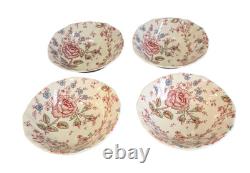 Vintage 4 Pink Rose Chintz Johnson Bros. Ironstone England Breakfast Bowls #1
