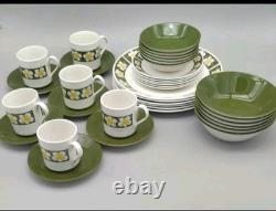 Vintage 70s Johnson Bros Meadowbrook Dinnerware Set Service for 6 MCM Daisy