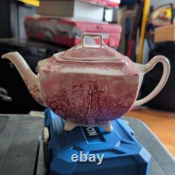 Vintage England Johnson Bros Teapot red Britain Castles Farnham Dennington