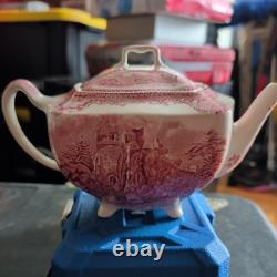 Vintage England Johnson Bros Teapot red Britain Castles Farnham Dennington