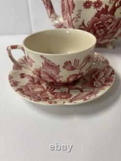 Vintage English Chippendale Johnson Brothers Coffee/Teapot with2 Cups & Saucers