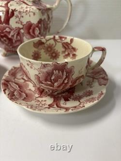 Vintage English Chippendale Johnson Brothers Coffee/Teapot with2 Cups & Saucers